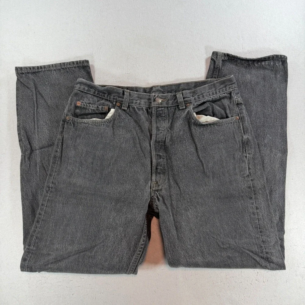 Levis 501 Mens 38x32 Faded Black Straight Leg Button Fly Jeans Made in USA